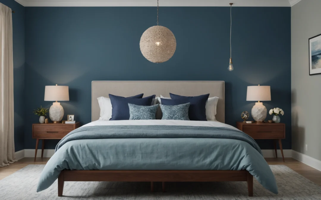 mur bleu dans la chambre