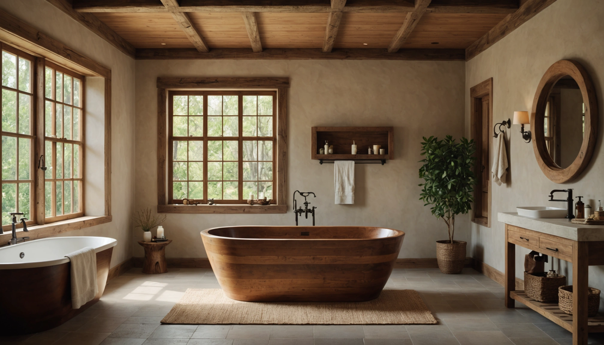 baignoire autoportante en bois