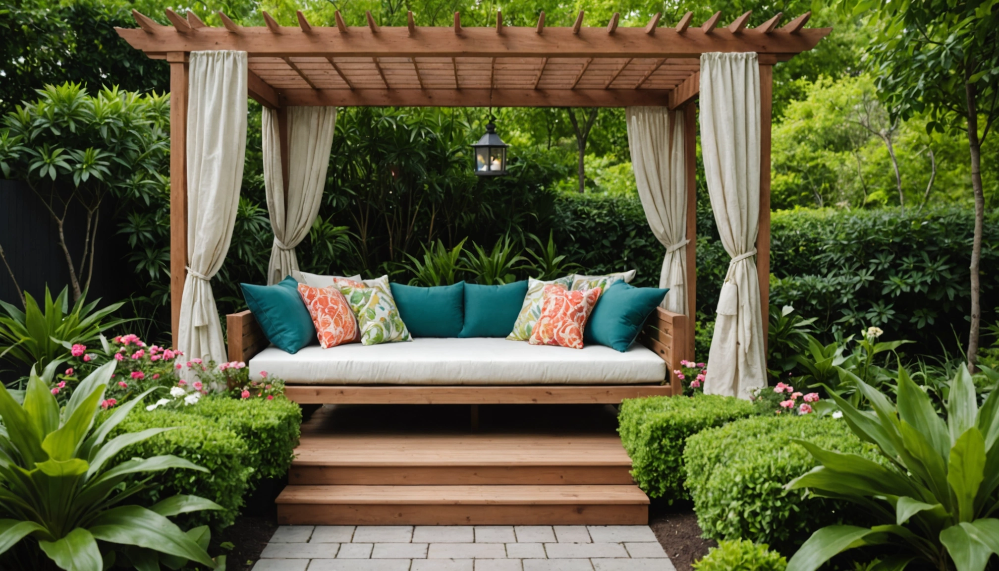 lit de jardin avec toit résistant aux intempéries